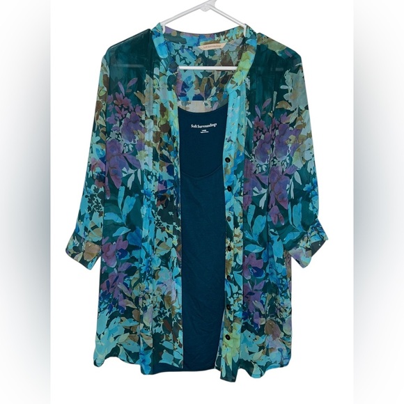 Soft Surroundings Floral Blouse Cami Set Women’s Size Large Tropical Colorful - Picture 2 of 9